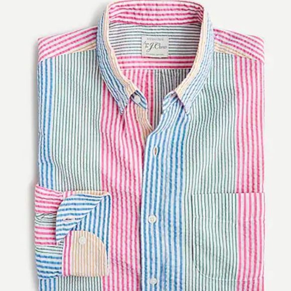 J Crew Slim Seersucker Shirt in Awning Stripe Multi Color (Medium) New with Tag - Picture 4 of 11